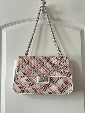 BRAND NEW w tags Karl Lagerfeld Agyness Pink and White Tweed Plaid Shoulder Bag